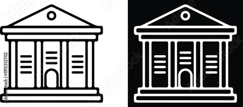 institution black white line icon set vector illustration design art 