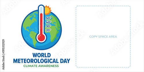 Global Climate Awareness Illustration on World Meteorological Day Featuring Earth and Thermometer