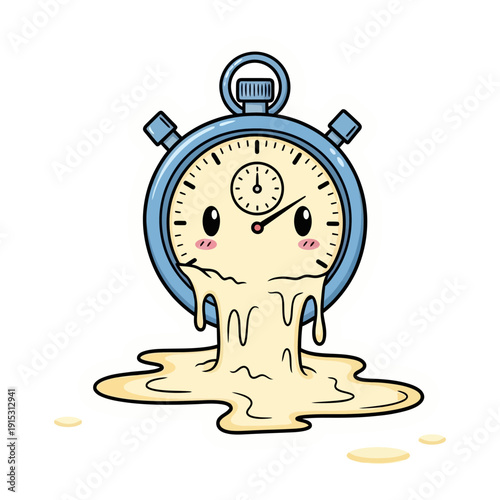 Melting Clock Sticker Time Management, Deadline, Stress, Procrastination, and Urgency Concept Illustration