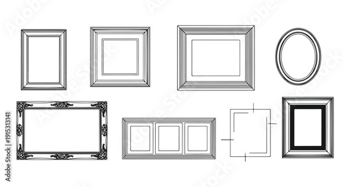 Assorted picture frames displayed in a variety of styles and designs Vector