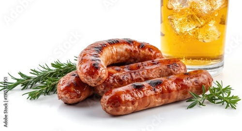 Sizzling grilled sausages a...