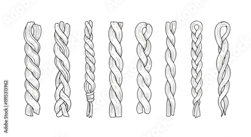 Assorted twisted metal rods displayed in a linear arrangement Vector