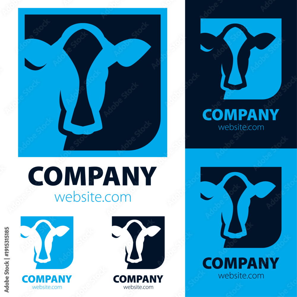 Obraz premium Minimal Cow Head Logo – Cattle Silhouette Icon for Agriculture, Farm and Food Branding