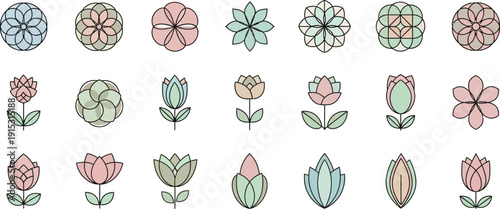 Collection of various colorful floral designs and patterns on white background