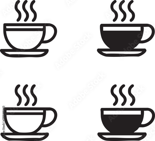 Coffee cup vector icon set: hot drink, cafe, morning beverage graphics eps silhouette