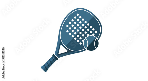 A blue padel racket and ball illustration on a white background viewed from a slight angle