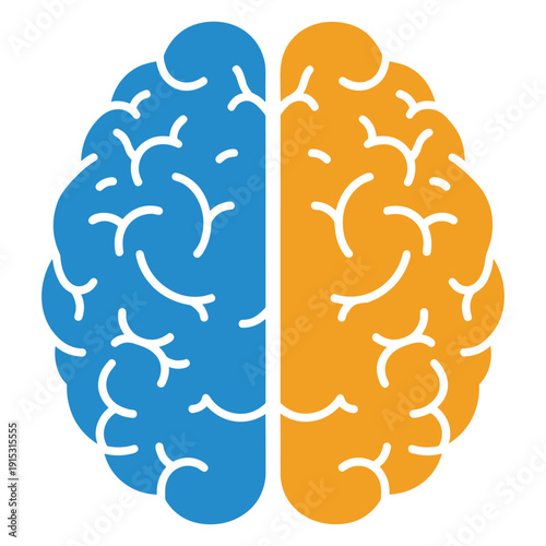 Vibrant brain illustration in blue and orange hues