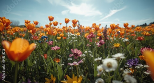 Sunny spring grassland aliv...