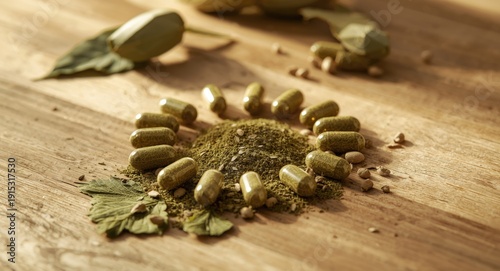 Kratom capsules and crushed...