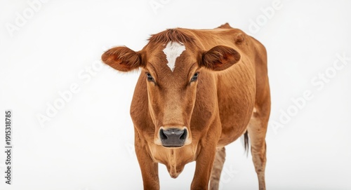One cow calmly standing aga...