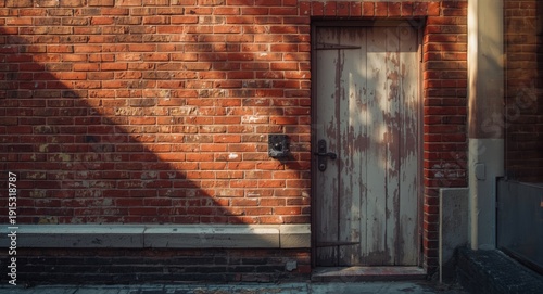Sunlit vintage red brick wa...