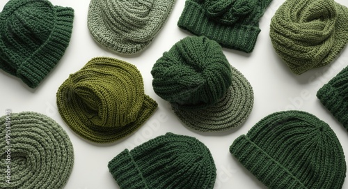 Set of green hats with vari...