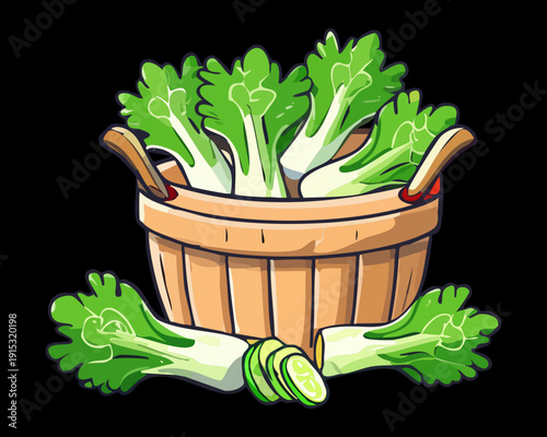 Basket Of Fresh Green Celery Stalks For Healthy Cooking Ingredient And Raw Snack Option - Vector Illustration