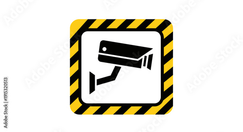 CCTV security camera icon with warning sign.