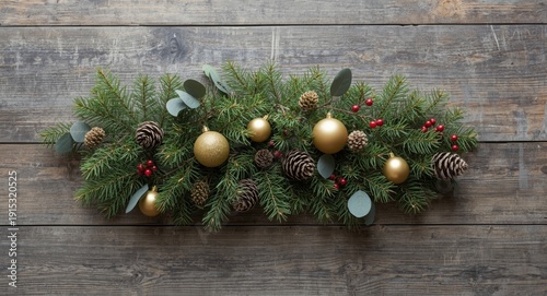 Flat lay of festive fir bra...