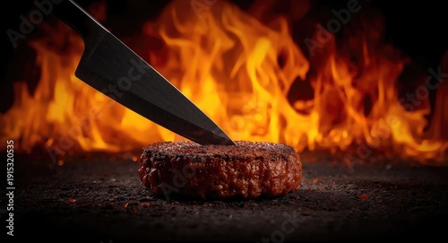 Knife driven into a charred...