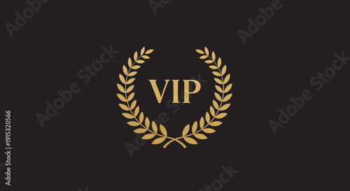 Golden VIP emblem with laurel wreath on black background.