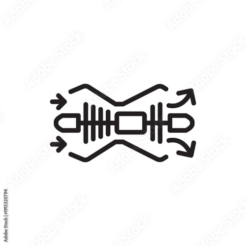 Gas turbine icon. Brayton cycle propulsion and power generation, representing axial compressors, combustion chambers, jet engine mechanics, thermal efficiency, and industrial energy engineering.