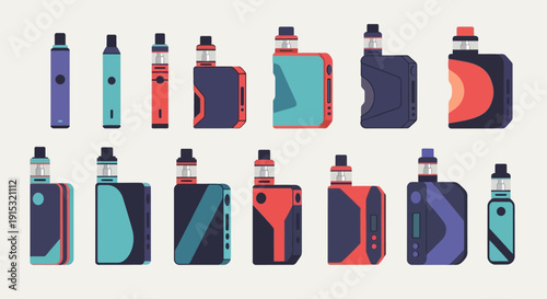 Collection of Modern Vaping Devices and E-Cigarettes.