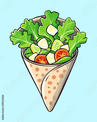 Vegetarian salad wrap filled with fresh greens and vegetables for healthy lifestyle and nutritious snack idea - Vector Illustration