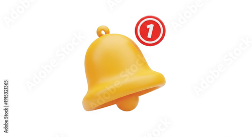 Yellow notification bell with a red circle showing the number one, symbolizing an unread alert. The tone is informative and alerting.