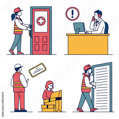 Staff assistance with people working and communicating in office workers