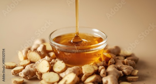 Honey drizzled in bowl with...