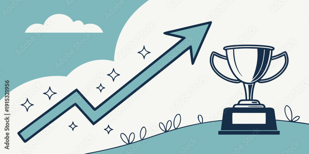 Ταπετσαρία Teal trophy on a hill with a rising arrow and stars