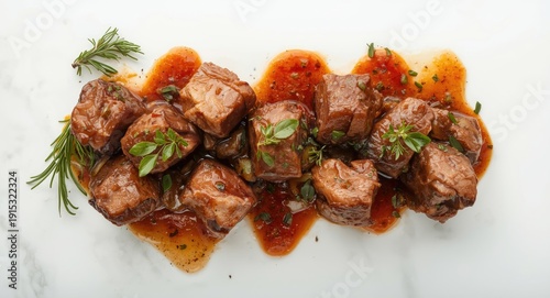 Savory oxtail chunks garnis...
