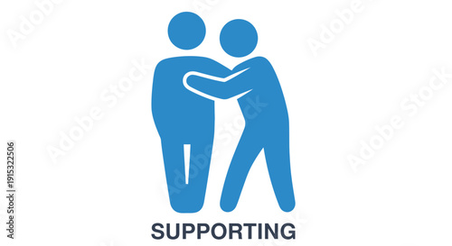 Blue silhouettes of two people embracing with the word supporting underneath