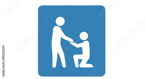 Accessibility sign depicting an assisting hand for a person kneeling down