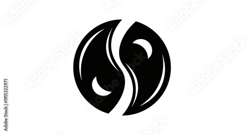 Black and white yin yang symbol with flowing lines and crescent shapes