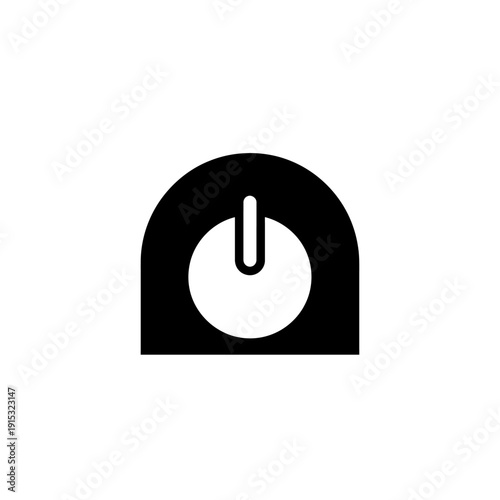 Black Power Button Icon on White Background, Simple Design