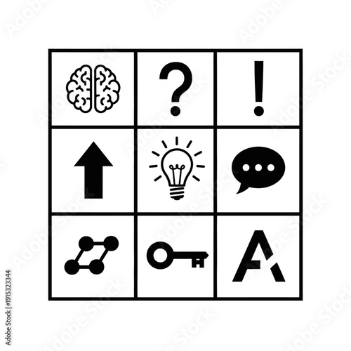 Brainstorming Icons: Idea, Solution, Question, Answer, Growth, Communication