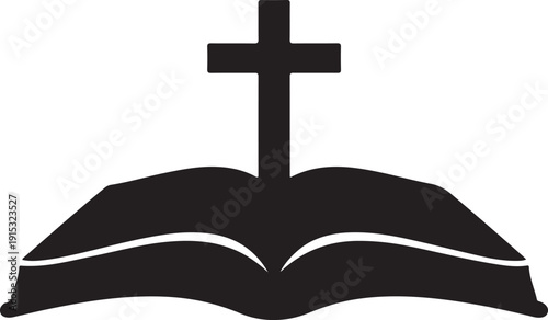 Open Bible with Cross on White Background