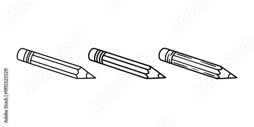 Set of three pencil icons, each with a slightly different design, representing writing, drawing, and education tools