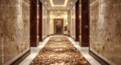 Upscale hotel corridor with...