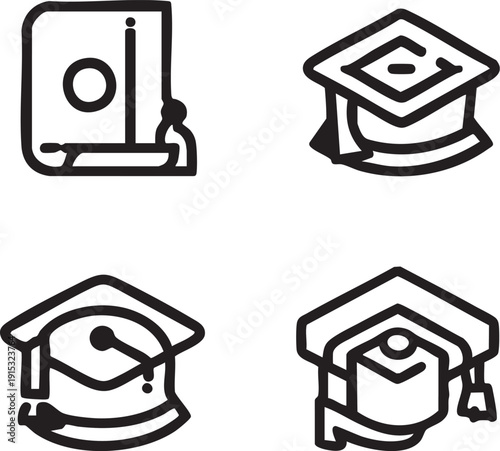Education vector icons: graduation cap, diploma, and academic symbols eps silhouette
