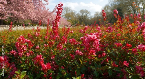 Red and pink blossoms growi...