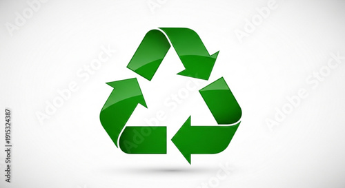 Green recycling symbol with arrows on white background for eco friendly concepts