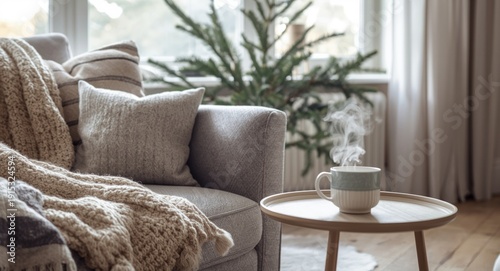 Cozy winter scene with coff...