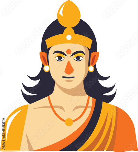 Hindu God Krishna Wearing Traditional Attire and Jewelry white background