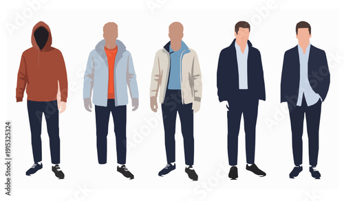 Modern urban men casual and semi formal outfit vector set