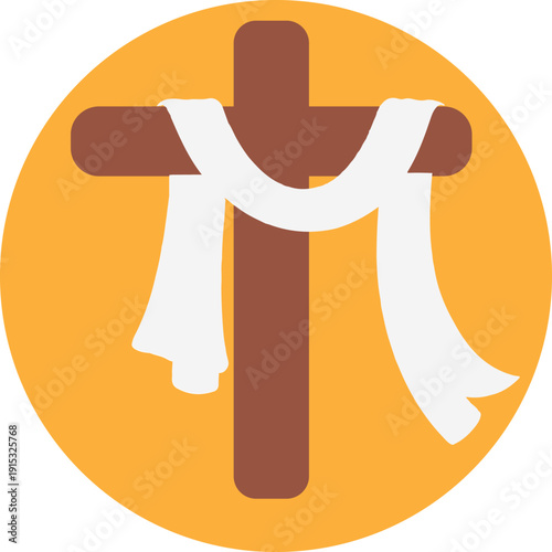 Brown Cross with White Cloth on Orange Background