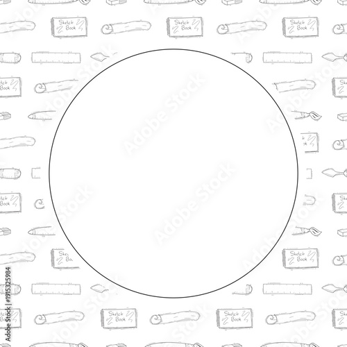 Hand drawn artist tool circle frame background