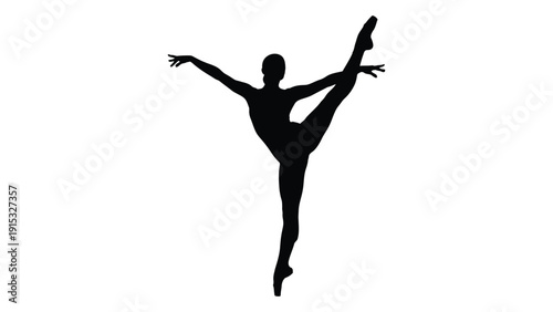 A silhouette of a ballerina in a graceful, mid-jump pose with arms and legs extended. isolated on white background, Vector