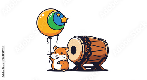 Hamster with Balloons and Drum