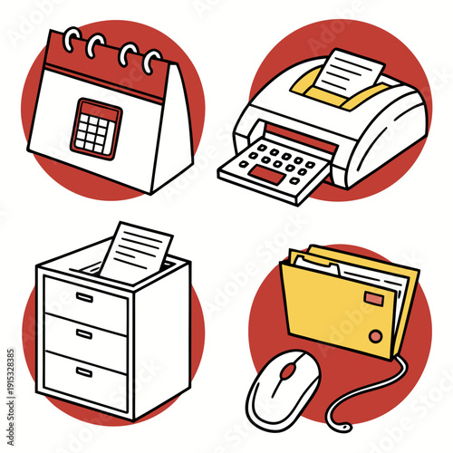 Office administration calendar printer filing cabinet folder mouse