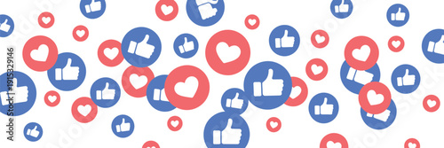 Social Media Reaction Icon heart love thumbs up symbols, modern floating like emoji elements, interaction interface design vector