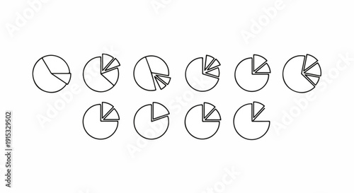 Collection of various pie charts with different segment distributions Vector